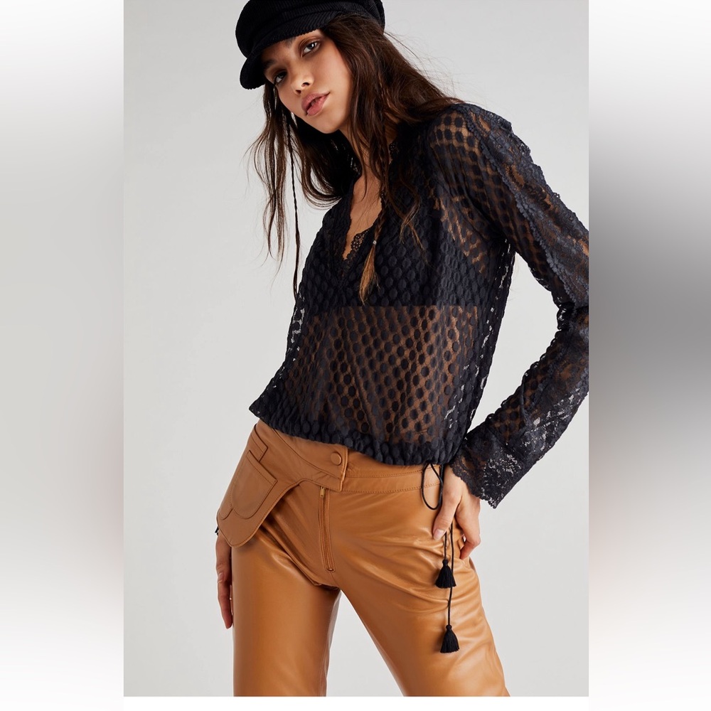 NWT Free People Black Lace Women Veronica Top